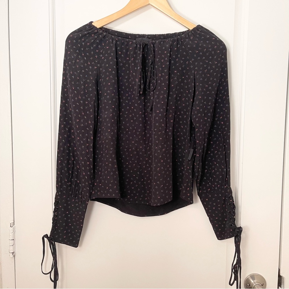 Floral Print Tie Cuff Blouse Silk Blend